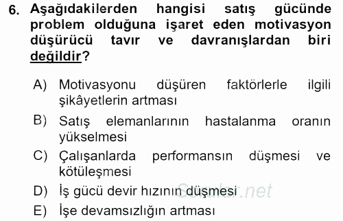 Satış Yönetimi ve Telefonda Satış 2015 - 2016 Dönem Sonu Sınavı 6.Soru