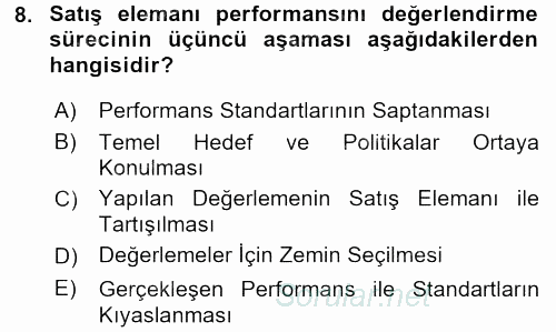 Satış Yönetimi ve Telefonda Satış 2015 - 2016 Dönem Sonu Sınavı 8.Soru