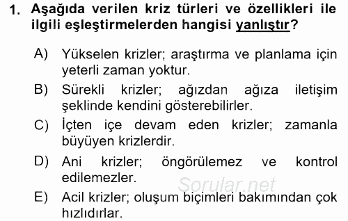 Halkla İlişkiler Uygulamaları ve Örnek Olaylar 2017 - 2018 Dönem Sonu Sınavı 1.Soru