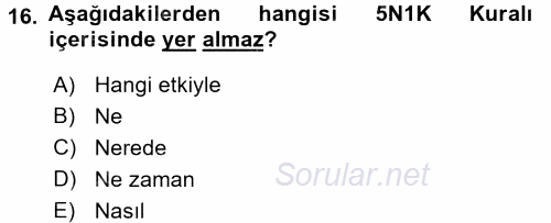 Halkla İlişkiler Uygulamaları ve Örnek Olaylar 2017 - 2018 Dönem Sonu Sınavı 16.Soru