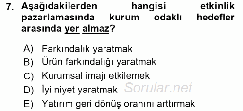 Halkla İlişkiler Uygulamaları ve Örnek Olaylar 2017 - 2018 Dönem Sonu Sınavı 7.Soru