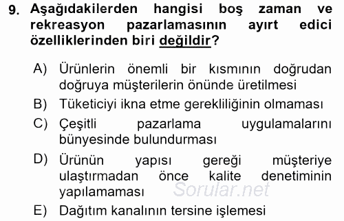 Rekreasyon Yönetimi 2015 - 2016 Tek Ders Sınavı 9.Soru