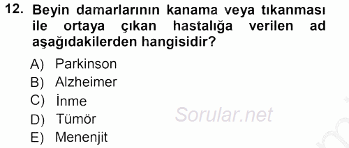 Yaşlı ve Hasta Bakım Hizmetleri 2012 - 2013 Ara Sınavı 12.Soru