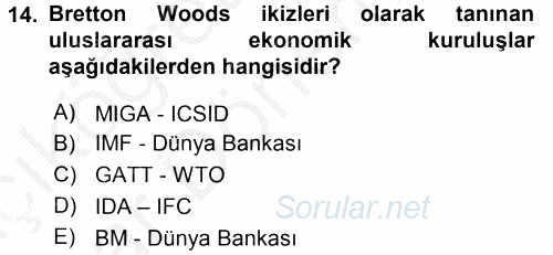 Uluslararası Ekonomik Kuruluşlar 2016 - 2017 Ara Sınavı 14.Soru