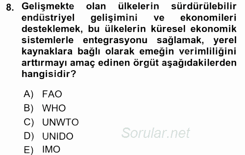 Uluslararası Ekonomik Kuruluşlar 2016 - 2017 Ara Sınavı 8.Soru