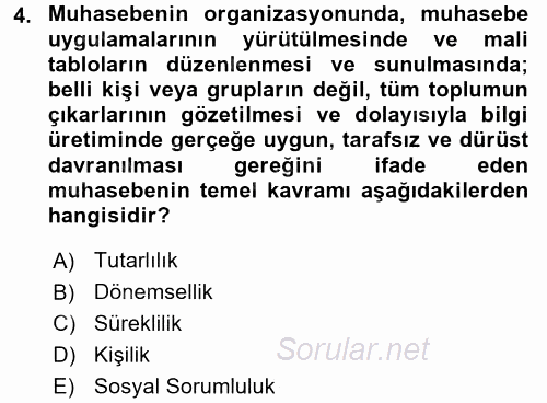 Genel Muhasebe 1 2017 - 2018 Ara Sınavı 4.Soru