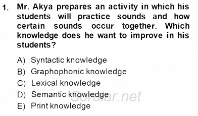 Çocuklara Yabancı Dil Öğretimi 1 2014 - 2015 Dönem Sonu Sınavı 1.Soru