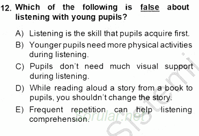 Çocuklara Yabancı Dil Öğretimi 1 2014 - 2015 Dönem Sonu Sınavı 12.Soru