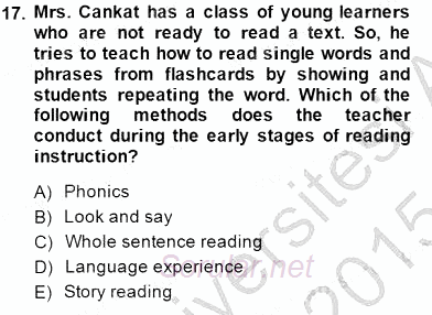 Çocuklara Yabancı Dil Öğretimi 1 2014 - 2015 Dönem Sonu Sınavı 17.Soru