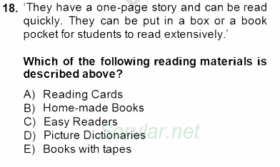 Çocuklara Yabancı Dil Öğretimi 1 2014 - 2015 Dönem Sonu Sınavı 18.Soru