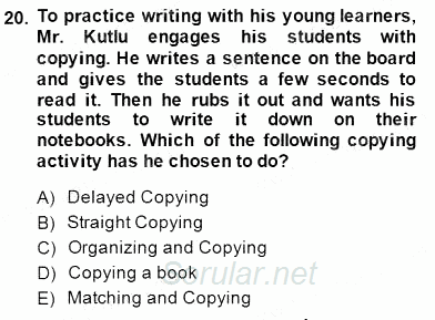 Çocuklara Yabancı Dil Öğretimi 1 2014 - 2015 Dönem Sonu Sınavı 20.Soru