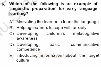 Çocuklara Yabancı Dil Öğretimi 1 2014 - 2015 Dönem Sonu Sınavı 6.Soru