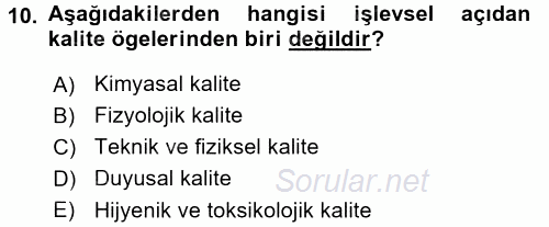 Gıda Mevzuatı ve Kalite Yönetimi 2016 - 2017 Ara Sınavı 10.Soru