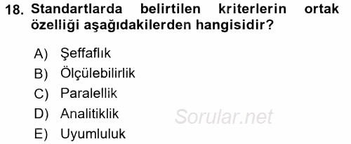 Gıda Mevzuatı ve Kalite Yönetimi 2016 - 2017 Ara Sınavı 18.Soru