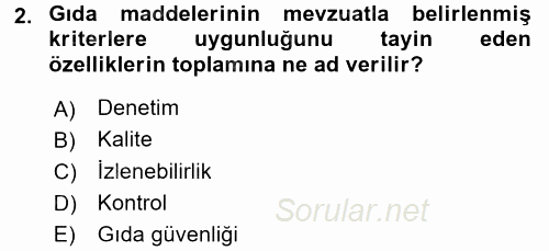 Gıda Mevzuatı ve Kalite Yönetimi 2016 - 2017 Ara Sınavı 2.Soru