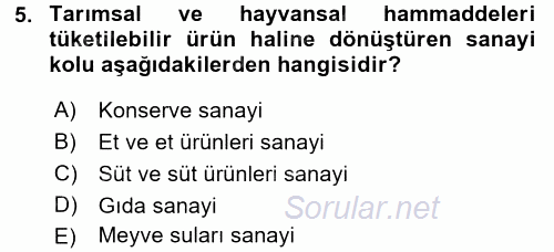 Gıda Mevzuatı ve Kalite Yönetimi 2016 - 2017 Ara Sınavı 5.Soru