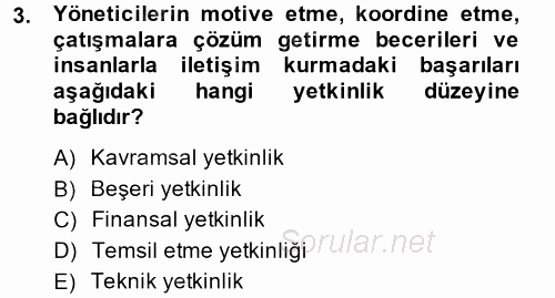 İşletme Yönetimi 2014 - 2015 Ara Sınavı 3.Soru