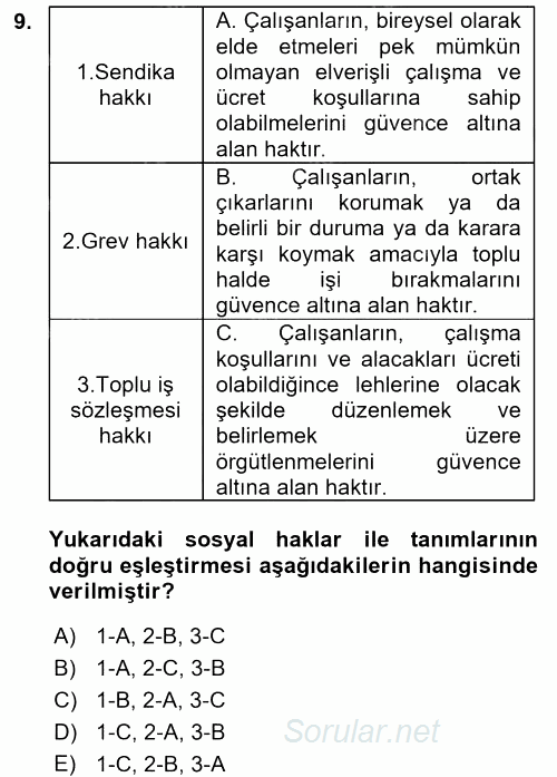 Temel İnsan Hakları Bilgisi 1 2017 - 2018 3 Ders Sınavı 9.Soru