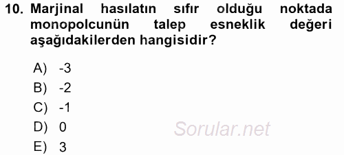Mikro İktisat 2017 - 2018 Dönem Sonu Sınavı 10.Soru