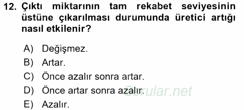 Mikro İktisat 2017 - 2018 Dönem Sonu Sınavı 12.Soru