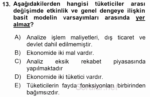 Mikro İktisat 2017 - 2018 Dönem Sonu Sınavı 13.Soru