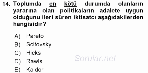 Mikro İktisat 2017 - 2018 Dönem Sonu Sınavı 14.Soru
