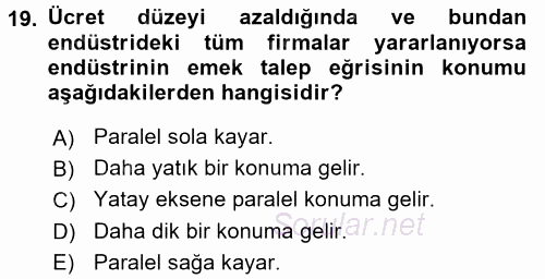 Mikro İktisat 2017 - 2018 Dönem Sonu Sınavı 19.Soru