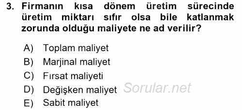 Mikro İktisat 2017 - 2018 Dönem Sonu Sınavı 3.Soru