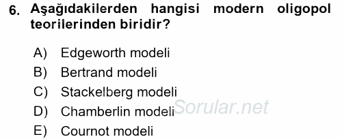 Mikro İktisat 2017 - 2018 Dönem Sonu Sınavı 6.Soru