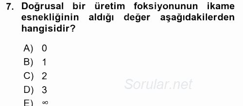 Mikro İktisat 2017 - 2018 Dönem Sonu Sınavı 7.Soru