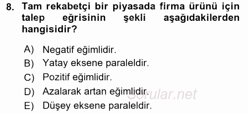 Mikro İktisat 2017 - 2018 Dönem Sonu Sınavı 8.Soru
