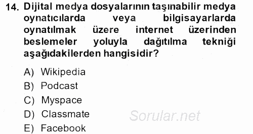 İnternet Yayıncılığı 2014 - 2015 Dönem Sonu Sınavı 14.Soru