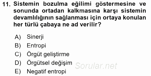 Yönetim ve Organizasyon 2017 - 2018 Ara Sınavı 11.Soru