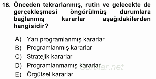 Yönetim ve Organizasyon 2017 - 2018 Ara Sınavı 18.Soru