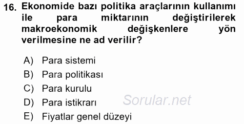 Para Politikası 2017 - 2018 Ara Sınavı 16.Soru