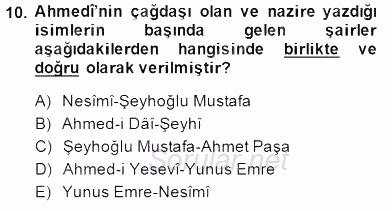 XIV-XV. Yüzyıllar Türk Edebiyatı 2014 - 2015 Dönem Sonu Sınavı 10.Soru