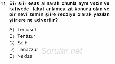 XIV-XV. Yüzyıllar Türk Edebiyatı 2014 - 2015 Dönem Sonu Sınavı 11.Soru