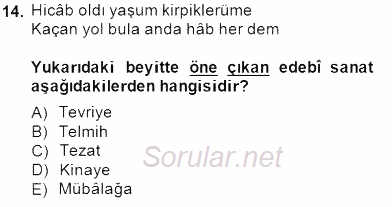 XIV-XV. Yüzyıllar Türk Edebiyatı 2014 - 2015 Dönem Sonu Sınavı 14.Soru