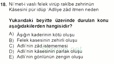 XIV-XV. Yüzyıllar Türk Edebiyatı 2014 - 2015 Dönem Sonu Sınavı 18.Soru
