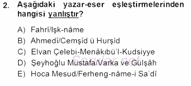XIV-XV. Yüzyıllar Türk Edebiyatı 2014 - 2015 Dönem Sonu Sınavı 2.Soru