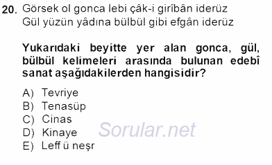 XIV-XV. Yüzyıllar Türk Edebiyatı 2014 - 2015 Dönem Sonu Sınavı 20.Soru