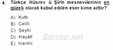 XIV-XV. Yüzyıllar Türk Edebiyatı 2014 - 2015 Dönem Sonu Sınavı 4.Soru