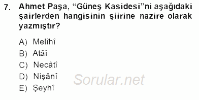 XIV-XV. Yüzyıllar Türk Edebiyatı 2014 - 2015 Dönem Sonu Sınavı 7.Soru