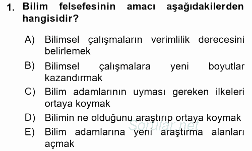Bilim Felsefesi 2016 - 2017 3 Ders Sınavı 1.Soru