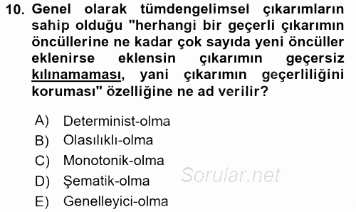 Bilim Felsefesi 2016 - 2017 3 Ders Sınavı 10.Soru