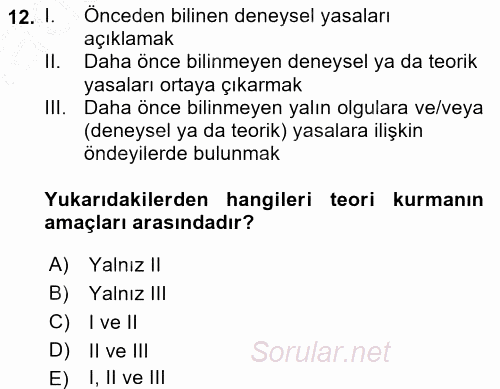 Bilim Felsefesi 2016 - 2017 3 Ders Sınavı 12.Soru