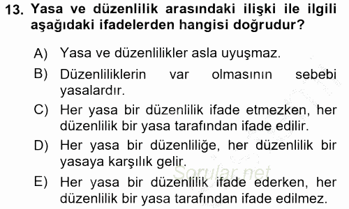 Bilim Felsefesi 2016 - 2017 3 Ders Sınavı 13.Soru