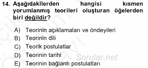Bilim Felsefesi 2016 - 2017 3 Ders Sınavı 14.Soru