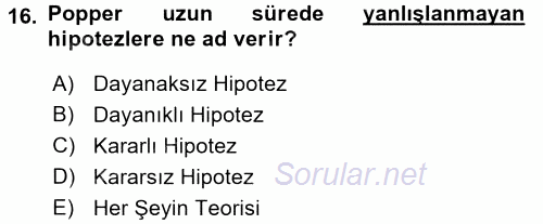Bilim Felsefesi 2016 - 2017 3 Ders Sınavı 16.Soru