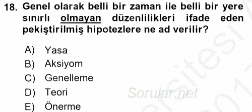 Bilim Felsefesi 2016 - 2017 3 Ders Sınavı 18.Soru
